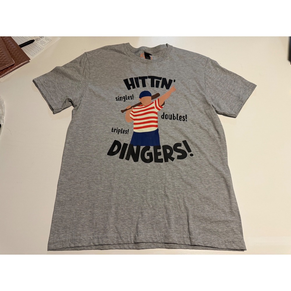 Gildan Softstyle Hittin Dingers Baseball Graphic T-Shirt Gray Mens Medium